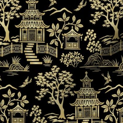 Chinoiserie Pagoda Gold and Black small