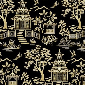 Chinoiserie Pagoda Gold and Black small