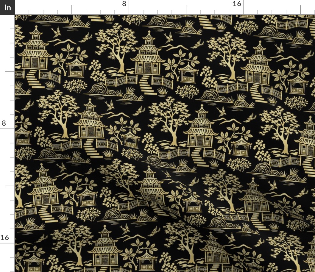 Chinoiserie Pagoda Gold and Black small
