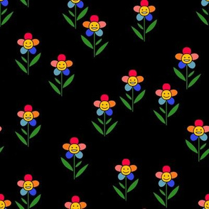 happy flower fabric - daisy fabric, daisy flower, sweet baby girl, baby girl fabric, flower power fabric, retro daisy fabric - black