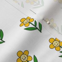 happy flower fabric - daisy fabric, daisy flower, sweet baby girl, baby girl fabric, flower power fabric, retro daisy fabric - yellow