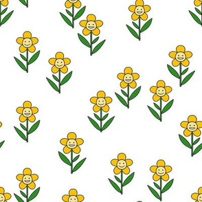happy flower fabric - daisy fabric, daisy flower, sweet baby girl, baby girl fabric, flower power fabric, retro daisy fabric - yellow