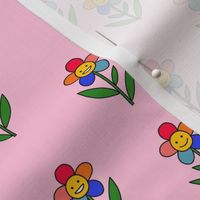 happy flower fabric - daisy fabric, daisy flower, sweet baby girl, baby girl fabric, flower power fabric, retro daisy fabric - rainbow pink