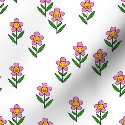 happy flower fabric - daisy fabric, daisy flower, sweet baby girl, baby girl fabric, flower power fabric, retro daisy fabric - pink petal