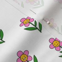 happy flower fabric - daisy fabric, daisy flower, sweet baby girl, baby girl fabric, flower power fabric, retro daisy fabric - pink petal