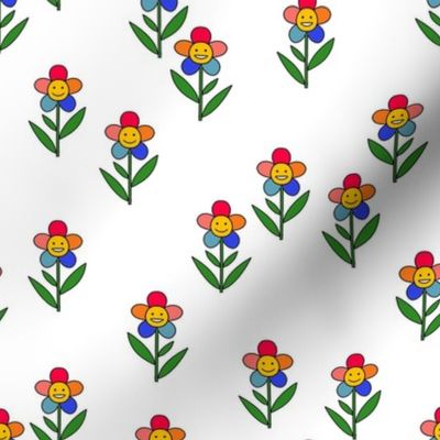 happy flower fabric - daisy fabric, daisy flower, sweet baby girl, baby girl fabric, flower power fabric, retro daisy fabric - rainbow