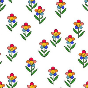 happy flower fabric - daisy fabric, daisy flower, sweet baby girl, baby girl fabric, flower power fabric, retro daisy fabric - rainbow
