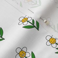 happy flower fabric - daisy fabric, daisy flower, sweet baby girl, baby girl fabric, flower power fabric, retro daisy fabric - white