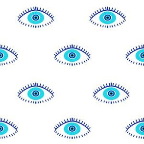 evil eye - blue eyes fabric, nazar, blue eyes, turkey fabric - white