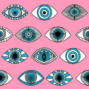 eyes fabric - eye fabric, evil eye, boho hippie fabric - turquoise eyes fabric - pink and blue
