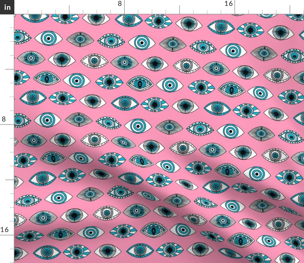 eyes fabric - eye fabric, evil eye, boho hippie fabric - turquoise eyes fabric - pink and blue
