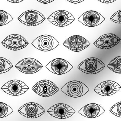 eyes fabric - eye fabric, evil eye, boho hippie fabric - turquoise eyes fabric - bw