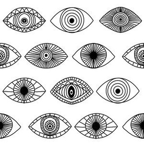 eyes fabric - eye fabric, evil eye, boho hippie fabric - turquoise eyes fabric - bw