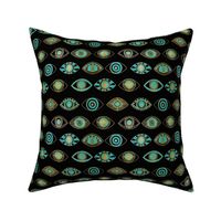 eyes fabric - eye fabric, evil eye, boho hippie fabric - turquoise eyes fabric - black gold and blue