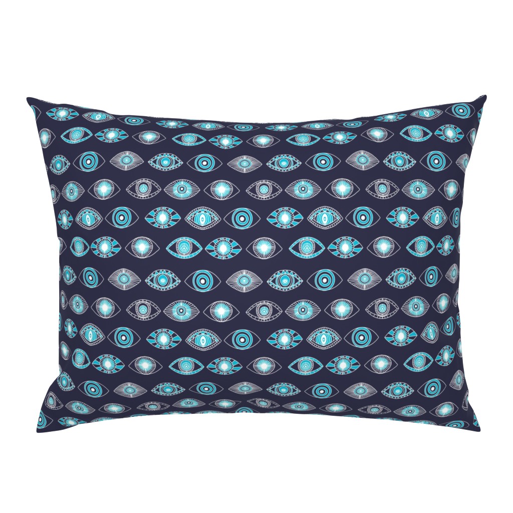 eyes fabric - eye fabric, evil eye, boho hippie fabric - turquoise eyes fabric - navy 