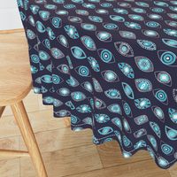 eyes fabric - eye fabric, evil eye, boho hippie fabric - turquoise eyes fabric - navy 