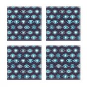 eyes fabric - eye fabric, evil eye, boho hippie fabric - turquoise eyes fabric - navy 