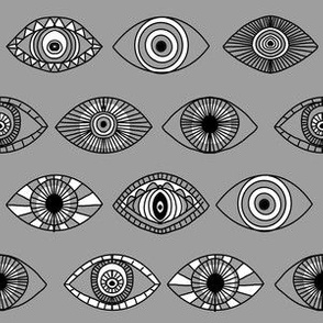 eyes fabric - eye fabric, evil eye, boho hippie fabric - turquoise eyes fabric - grey