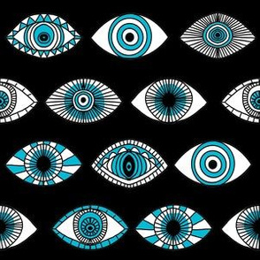 eyes fabric - eye fabric, evil eye, boho hippie fabric - turquoise eyes fabric - black and blue