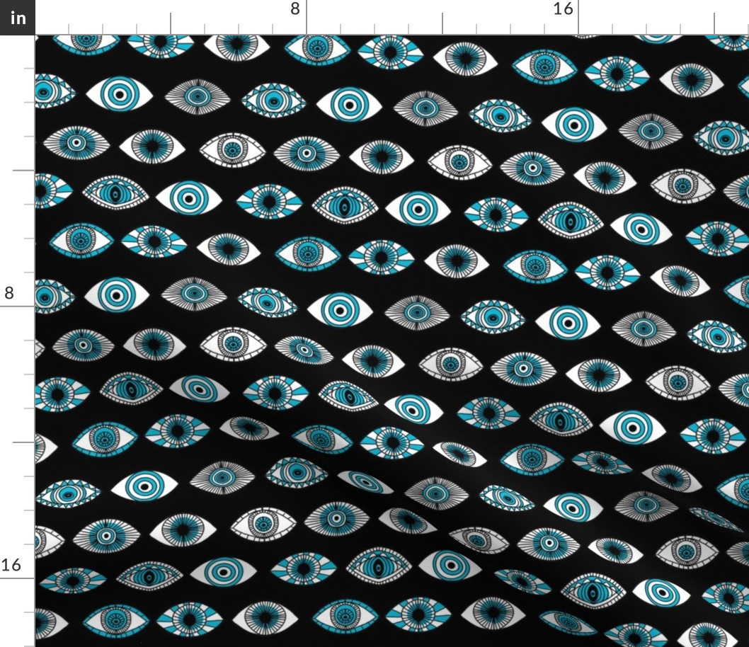 eyes fabric - eye fabric, evil eye, boho hippie fabric - turquoise eyes fabric - black and blue