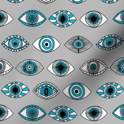 eyes fabric - eye fabric, evil eye, boho hippie fabric - turquoise eyes fabric - grey and blue