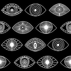 eyes fabric - eye fabric, evil eye, boho hippie fabric - turquoise eyes fabric - black line
