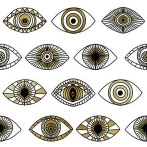 eyes fabric - eye fabric, evil eye, boho hippie fabric - turquoise eyes fabric - gold white