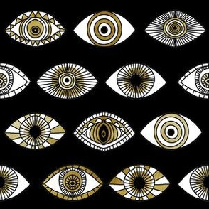 eyes fabric - eye fabric, evil eye, boho hippie fabric - turquoise eyes fabric - black gold