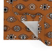 eyes fabric - eye fabric, evil eye, boho hippie fabric - turquoise eyes fabric - terracotta