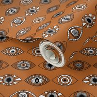 eyes fabric - eye fabric, evil eye, boho hippie fabric - turquoise eyes fabric - terracotta