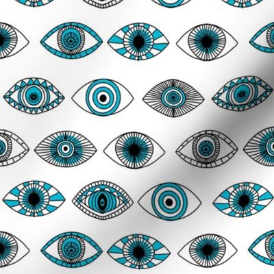 eyes fabric - eye fabric, evil eye, boho hippie fabric - turquoise eyes fabric - white