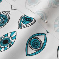 eyes fabric - eye fabric, evil eye, boho hippie fabric - turquoise eyes fabric - white