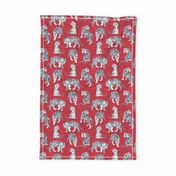 Small scale // Big tiger cats // red linen texture background grey lines white animals