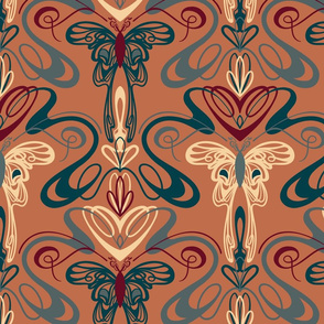 Art Nouveau Butterflies- Dark Coral Pink