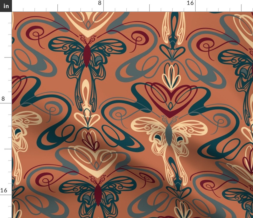 Art Nouveau Butterflies- Dark Coral Pink