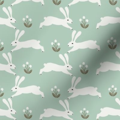 easter rabbit fabric - easter fabric, rabbit fabric, nursery fabric, baby fabric - mint