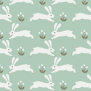 easter rabbit fabric - easter fabric, rabbit fabric, nursery fabric, baby fabric - mint