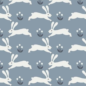 easter rabbit fabric - easter fabric, rabbit fabric, nursery fabric, baby fabric - dusty blue