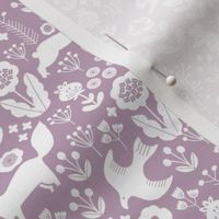 spring animals fabric - spring fabric, easter fabric, woodland animals fabric - mauve