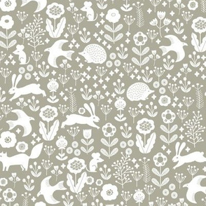 spring animals fabric - spring fabric, easter fabric, woodland animals fabric - sage