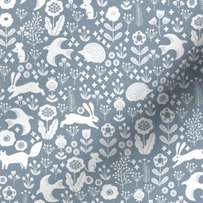 spring animals fabric - spring fabric, easter fabric, woodland animals fabric - blue