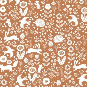 spring animals fabric - spring fabric, easter fabric, woodland animals fabric - ochre