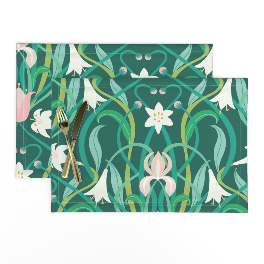 Art Nouveau lilies in arsenic green 24" by Pippa Shaw