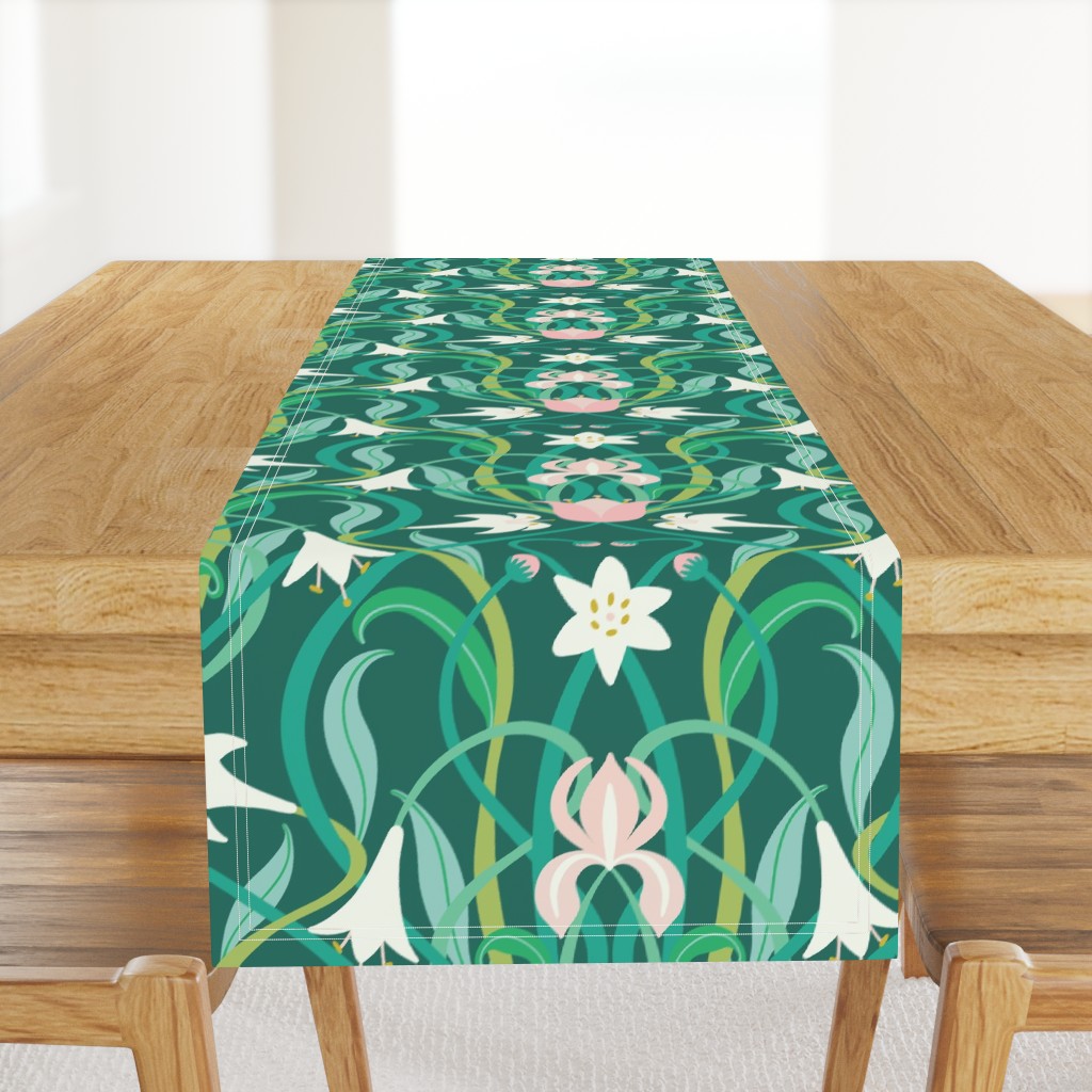 Art Nouveau lilies in arsenic green 24" by Pippa Shaw