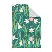 Art Nouveau lilies in arsenic green 24" by Pippa Shaw