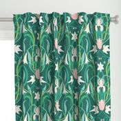 Art Nouveau lilies in arsenic green 24" by Pippa Shaw