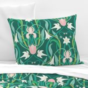 Art Nouveau lilies in arsenic green 24" by Pippa Shaw