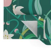 Art Nouveau lilies in arsenic green 24" by Pippa Shaw