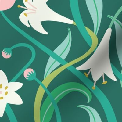 Art Nouveau lilies in arsenic green 24" by Pippa Shaw