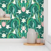 Art Nouveau lilies in arsenic green 24" by Pippa Shaw